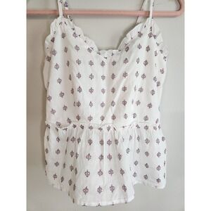Sim and Sam Womens Tank Top XS‎ White Smocked Coastal Cottage Peplum Summer NEW
